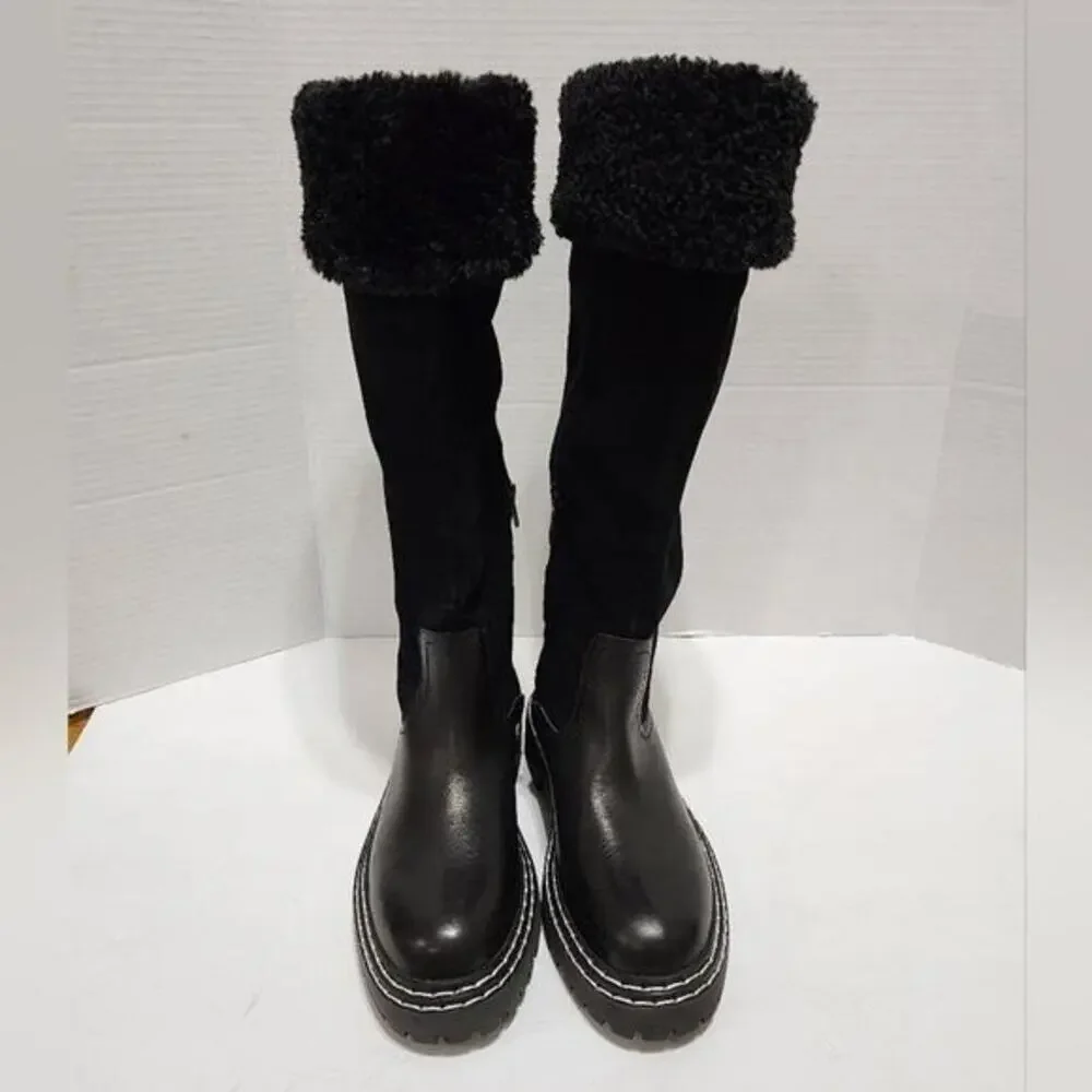 Splendid Antonia Sherpa trimmed black suede and leather boots Women's size 7 new